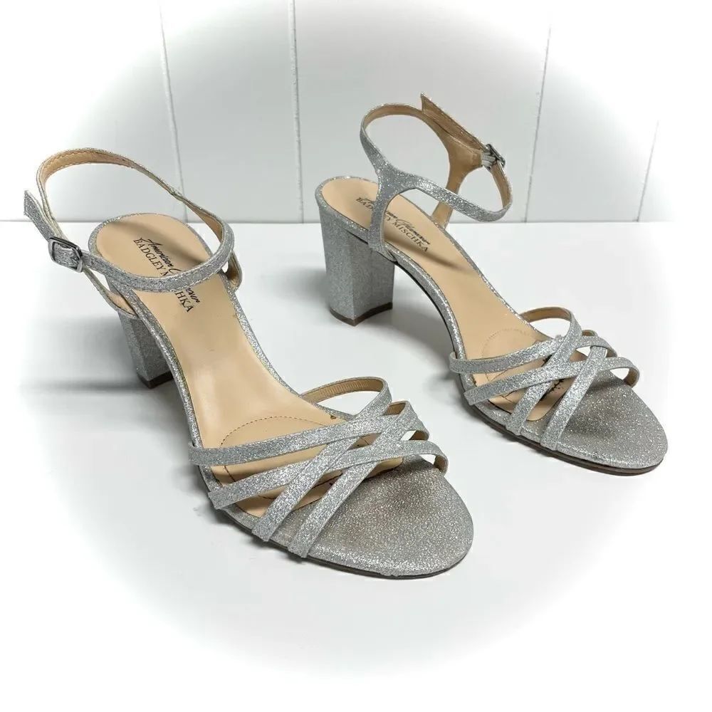 🚨4/$25 Badgley Mischka American Glam Glitter Heeled Strappy Sandals Size 9.5